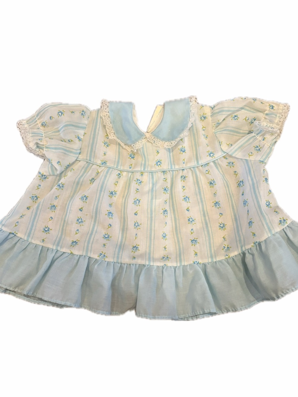Vintage Blue Floral Stripe Baby Top with Peter Pan Collar